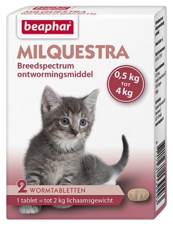 Beaphar Milquestra wormtabletten kleine kat/kitten 2 tabl.