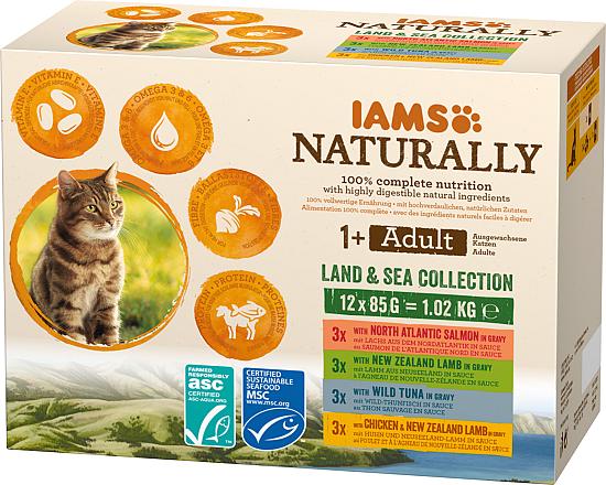 IAMS Naturally kattenvoer Adult <br>Land & Sea 12 x 85 gr